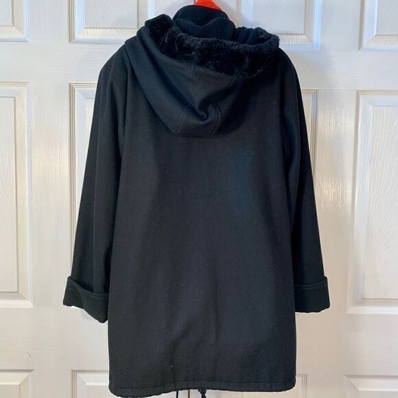 BLACK HERMAN KAY CAR COAT HOOD w FAUX FUR SIZE 8 - Picture 5 of 8